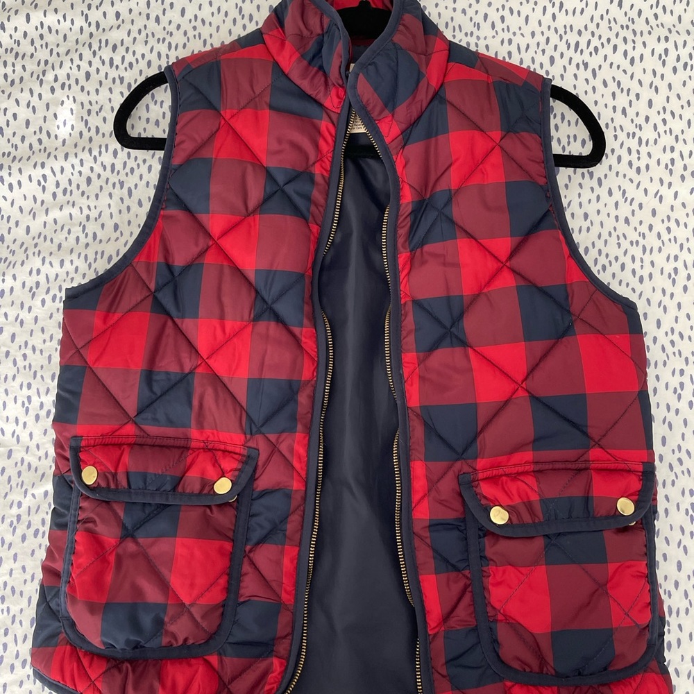 Red and Navy Buffalo plaid puffer vest